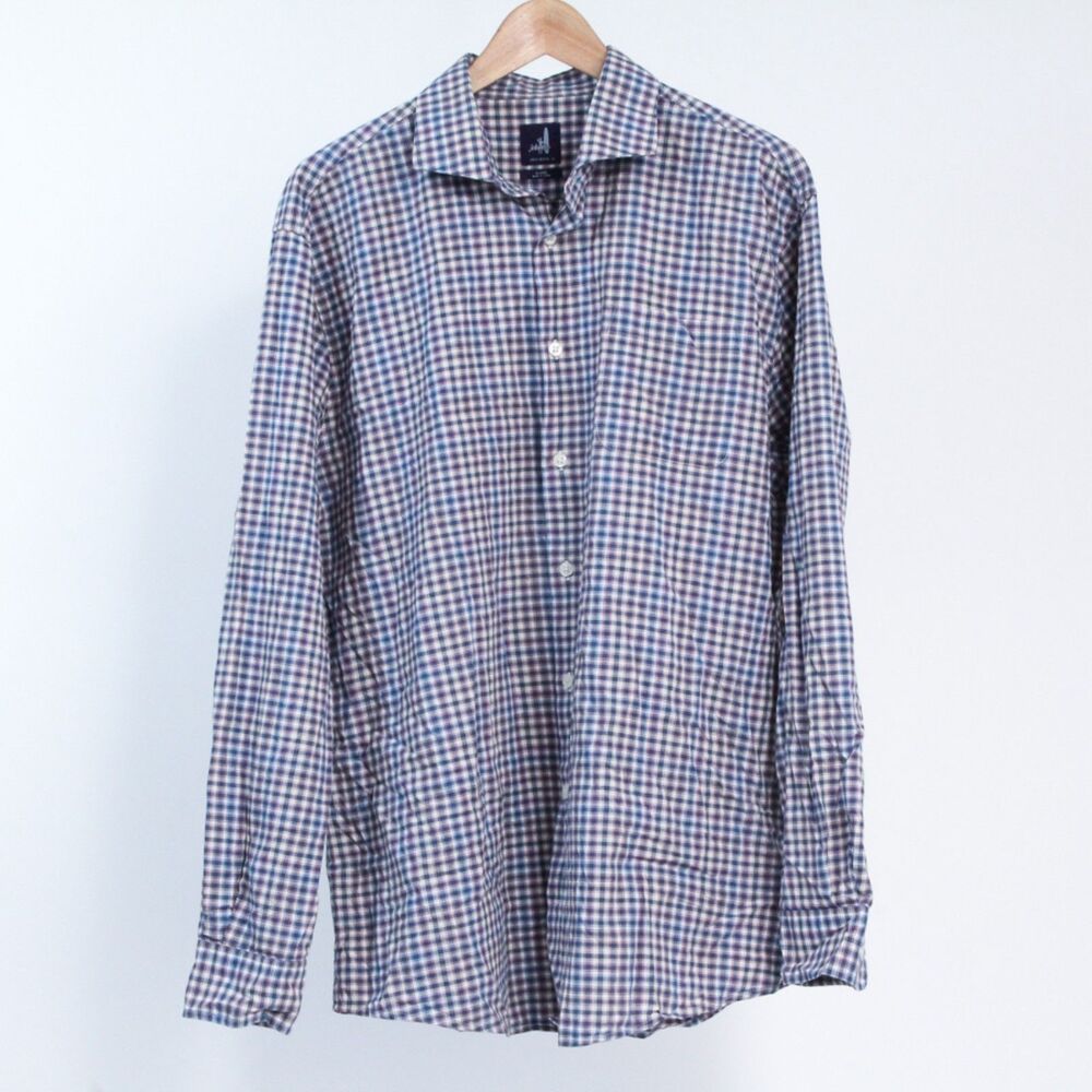 Johnny-O Mens Multi Color Check Plaid Cotton Spread Collar Button Down Shirt, XL